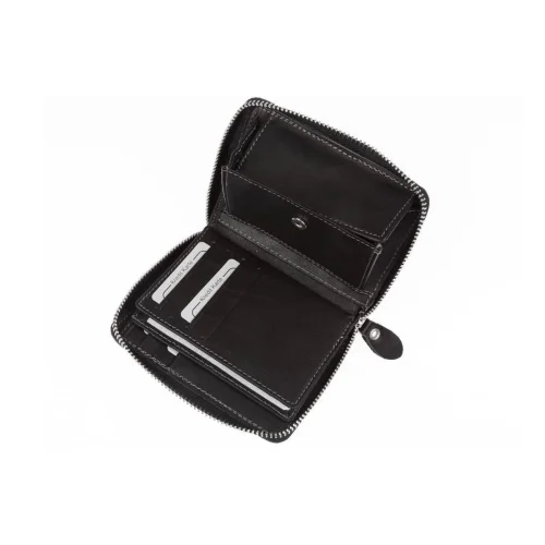 czarny portfel skórzany na suwak WILD 708 widok z boku / WILD 708 black leather zip wallet side view